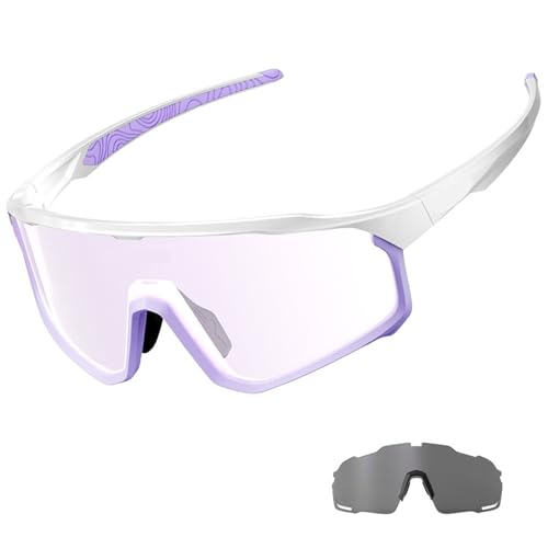 1 Glasses With 2 Modes Photochromic Cycling Goggles Lens Bike Mountain Bicycle Sunglasses Sport Fishing Running(2 Lens Color 5) von RUHTEUO