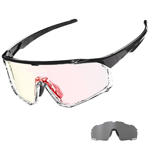 1 Glasses With 2 Modes Photochromic Cycling Goggles Lens Bike Mountain Bicycle Sunglasses Sport Fishing Running(2 Lens Color 9) von RUHTEUO