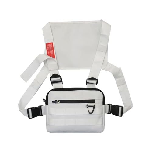 Multifunktions-Brusttaschen for Männer und Frauen, Oxford-Stoff, Weste, Hip-Hop-Straßengürteltasche(White) von RUHTEUO