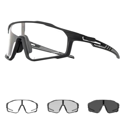 Photochromic Sunglasses Men's Women Sports Cycling Glasses Road Running Goggles Bike Bicycle Mountain Eyewear For Driving(KE-X76-PC-1L-01) von RUHTEUO
