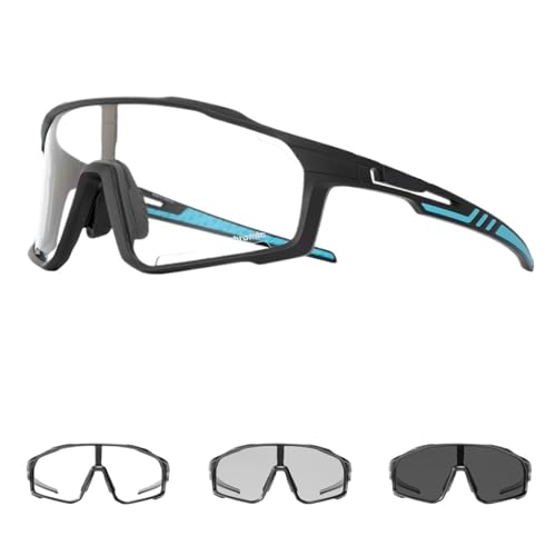 Photochromic Sunglasses Men's Women Sports Cycling Glasses Road Running Goggles Bike Bicycle Mountain Eyewear For Driving(KE-X76-PC-1L-03) von RUHTEUO