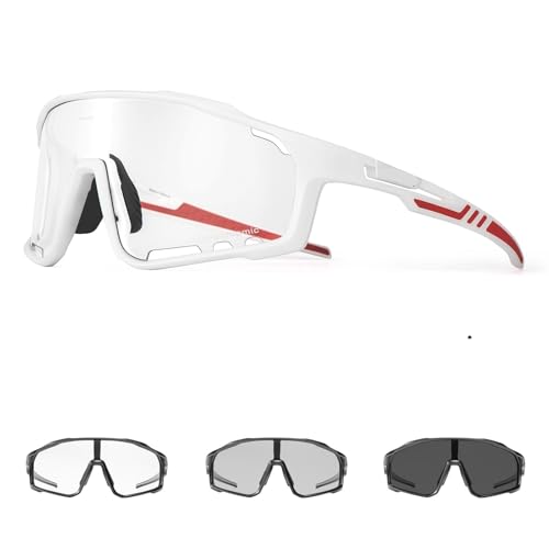 Photochromic Sunglasses Men's Women Sports Cycling Glasses Road Running Goggles Bike Bicycle Mountain Eyewear For Driving(KE-X76-PC-1L-05) von RUHTEUO