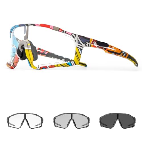 Photochromic Sunglasses Men's Women Sports Cycling Glasses Road Running Goggles Bike Bicycle Mountain Eyewear For Driving(KE-X76-PC-1L-07) von RUHTEUO