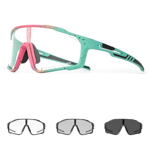 Photochromic Sunglasses Men's Women Sports Cycling Glasses Road Running Goggles Bike Bicycle Mountain Eyewear For Driving(KE-X76-PC-1L-10) von RUHTEUO
