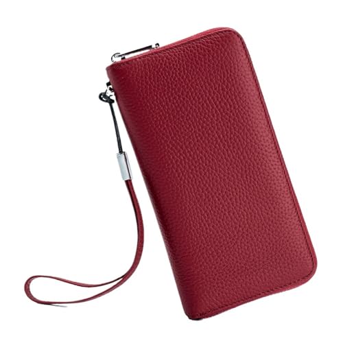 RUHTEUO Damen Geldbörse Leder Funktion Luxus Design Langer Reißverschluss Handtaschen Kartentaschen Damenmode Geldbörse(Wine red) von RUHTEUO