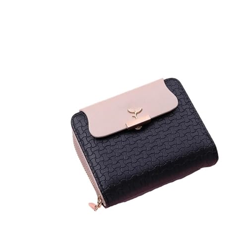 RUHTEUO Damen Geldbörsen Blatt Hasp Clutch Designed Student Leder Mini Münzbörse Weibliche Kartenhalter Geldbeutel Frauen Geldbörse(Black) von RUHTEUO