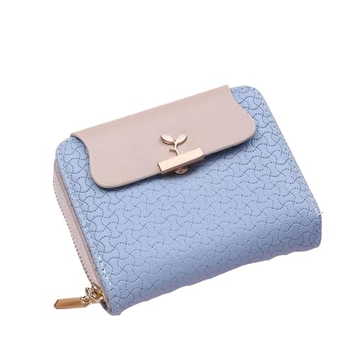 RUHTEUO Damen Geldbörsen Blatt Hasp Clutch Designed Student Leder Mini Münzbörse Weibliche Kartenhalter Geldbeutel Frauen Geldbörse(Blue) von RUHTEUO