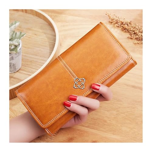 RUHTEUO Damen Leder Geldbörse Frau Luxus Lange Geldbörsen Mode Frauen Geldbörsen Geld Taschen Handtaschen Damen Geldbörse Karten Halter(Khaki) von RUHTEUO