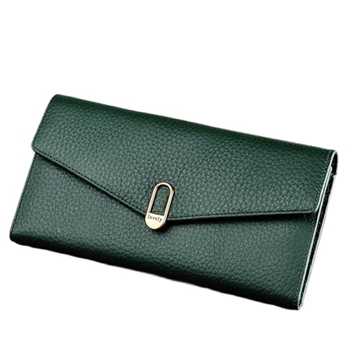 RUHTEUO Echtes Leder Geldbörsen for Frauen Luxus Designer Damen Brieftasche Lange Geldbörsen Kartenhalter Clutch(Green) von RUHTEUO