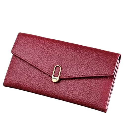 RUHTEUO Echtes Leder Geldbörsen for Frauen Luxus Designer Damen Brieftasche Lange Geldbörsen Kartenhalter Clutch(Wine Red) von RUHTEUO