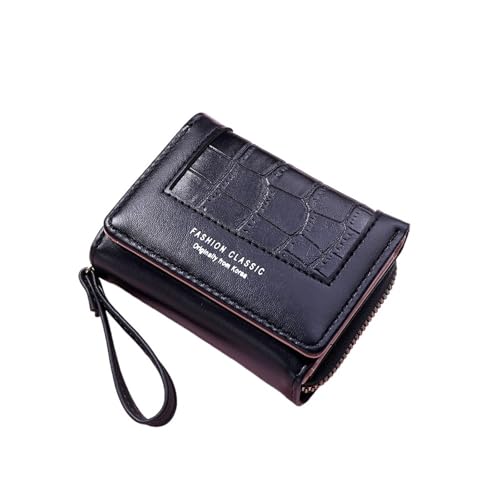 RUHTEUO Fashion Square Plaid Kurze Geldbörse for Damen Große Kapazität Mehrere Karten Reißverschlusstaschen for Damen Trendy Textur 3-Fach Münzbörse(Black) von RUHTEUO