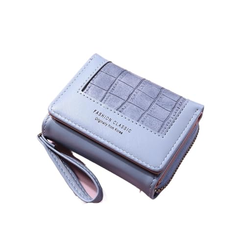 RUHTEUO Fashion Square Plaid Kurze Geldbörse for Damen Große Kapazität Mehrere Karten Reißverschlusstaschen for Damen Trendy Textur 3-Fach Münzbörse(Blue) von RUHTEUO