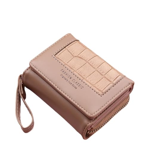 RUHTEUO Fashion Square Plaid Kurze Geldbörse for Damen Große Kapazität Mehrere Karten Reißverschlusstaschen for Damen Trendy Textur 3-Fach Münzbörse(Khaki) von RUHTEUO