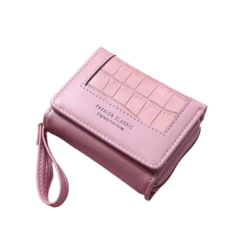 RUHTEUO Fashion Square Plaid Kurze Geldbörse for Damen Große Kapazität Mehrere Karten Reißverschlusstaschen for Damen Trendy Textur 3-Fach Münzbörse(Pink) von RUHTEUO