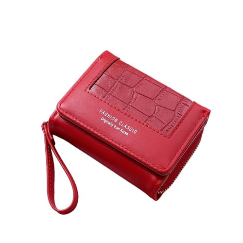 RUHTEUO Fashion Square Plaid Kurze Geldbörse for Damen Große Kapazität Mehrere Karten Reißverschlusstaschen for Damen Trendy Textur 3-Fach Münzbörse(Red) von RUHTEUO