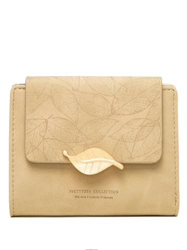RUHTEUO Geldbörse Damen Kurzes Nischendesign Einfaches Retro Frosted Leaf Damengeldbörse Mode Münzgeldbörse Reißverschluss Klappbar Student(Beige) von RUHTEUO