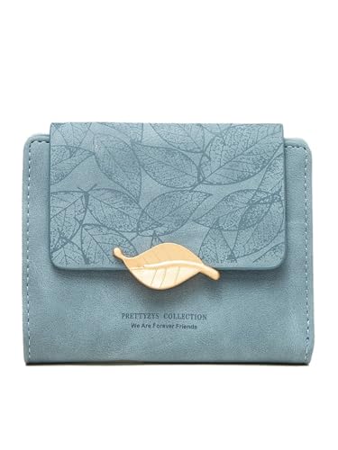 RUHTEUO Geldbörse Damen Kurzes Nischendesign Einfaches Retro Frosted Leaf Damengeldbörse Mode Münzgeldbörse Reißverschluss Klappbar Student(Blue) von RUHTEUO