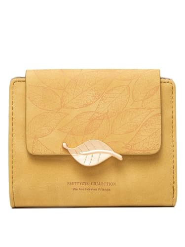 RUHTEUO Geldbörse Damen Kurzes Nischendesign Einfaches Retro Frosted Leaf Damengeldbörse Mode Münzgeldbörse Reißverschluss Klappbar Student(Yellow) von RUHTEUO