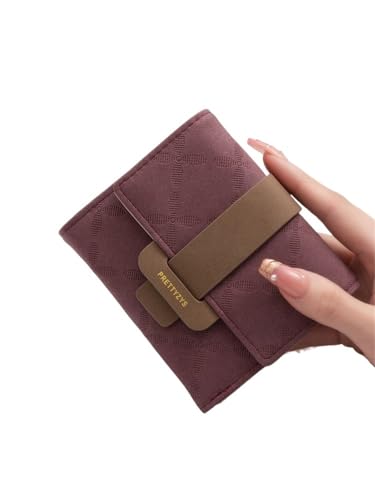 RUHTEUO Geldbörse Damen PU Plaid Schnalle Einfache Multi-Card Falten Dreifach Falttasche Große Kapazität Student Damen Täglich(Red) von RUHTEUO