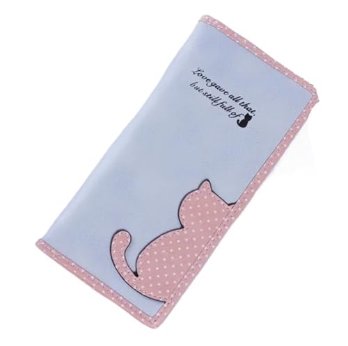 RUHTEUO Geldbörse Katze Leder Lange Geldbörsen Damenmode Marke Lady Reißverschluss Geldbörsen Schöne Handtasche Clutch(Dark Blue) von RUHTEUO
