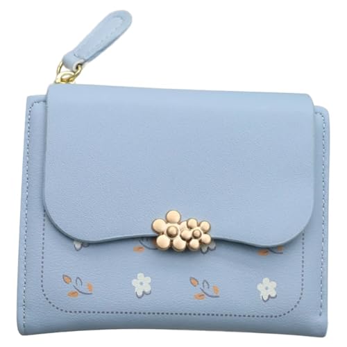 RUHTEUO Geldbörse mit Blumendruck, kleine Geldbörse aus PU, Kartenhalter mit Mehreren Fächern(Blue) von RUHTEUO