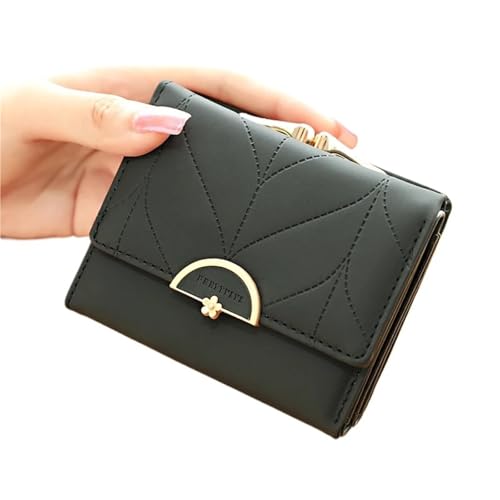RUHTEUO Geldbörsen Modische Geldbörsen for Damen, multifunktional, kleine Geldbörse, kurzes Design, dreifach gefaltete Geldbörse(Black) von RUHTEUO