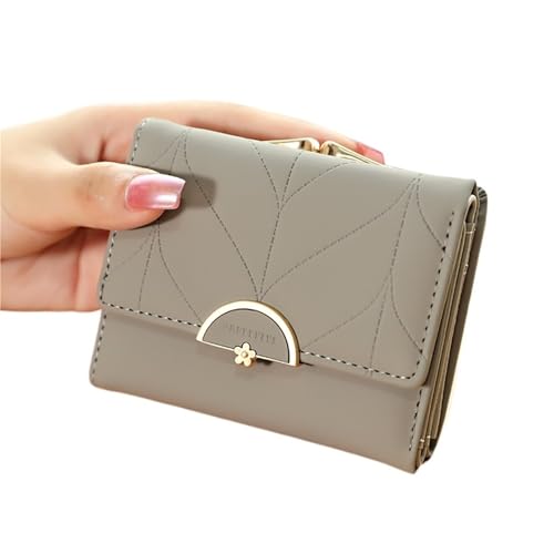 RUHTEUO Geldbörsen Modische Geldbörsen for Damen, multifunktional, kleine Geldbörse, kurzes Design, dreifach gefaltete Geldbörse(Gray) von RUHTEUO