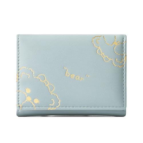 RUHTEUO Kurze kleine Geldbörse Brieftasche dreifach gefaltet Kartenhalter Geldbeutel Damen Studentin Mädchen Kredit ID Tasche Bär Geldbörsen(Blue) von RUHTEUO
