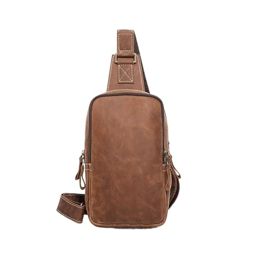 RUHTEUO Männer Brusttasche Reißverschluss Retro Männlich Motorrad Outdoor Brusttasche Lässige und einfache Einzelschultertasche(Vintage Brown) von RUHTEUO
