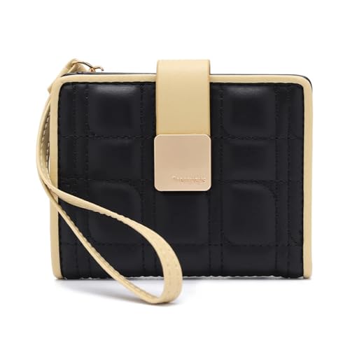 RUHTEUO Mode Damen Brieftaschen und Geldbörsen PU Leder Kurze Brieftasche Weibliche Armband Gestreiften Plaid Frauen Geldbörsen(Black) von RUHTEUO