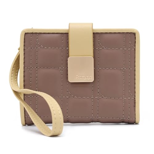 RUHTEUO Mode Damen Brieftaschen und Geldbörsen PU Leder Kurze Brieftasche Weibliche Armband Gestreiften Plaid Frauen Geldbörsen(Coffee) von RUHTEUO