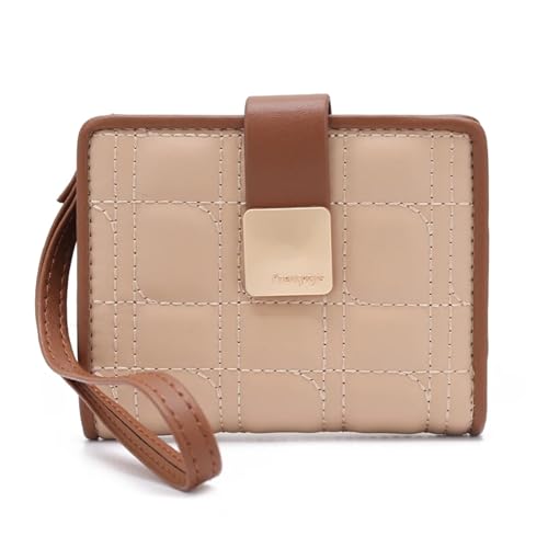 RUHTEUO Mode Damen Brieftaschen und Geldbörsen PU Leder Kurze Brieftasche Weibliche Armband Gestreiften Plaid Frauen Geldbörsen(Khaki) von RUHTEUO