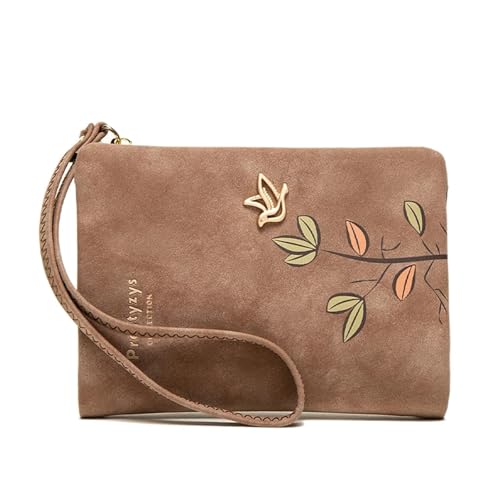 RUHTEUO Mode Frische Blume Kleine Brieftasche Frauen Weiche Leder Damen Geldbörsen Kurze Weibliche Brieftasche Mädchen Mit Armband(Brown) von RUHTEUO