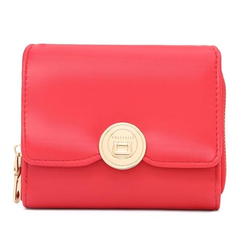 RUHTEUO PU Leder Dame Brieftasche Lock Haspe Kurze Kupplung Solide Mode Brieftasche Frauen Münze Karte Halter Kleine Weibliche Geldbörse Kurze geldbörse(Red) von RUHTEUO