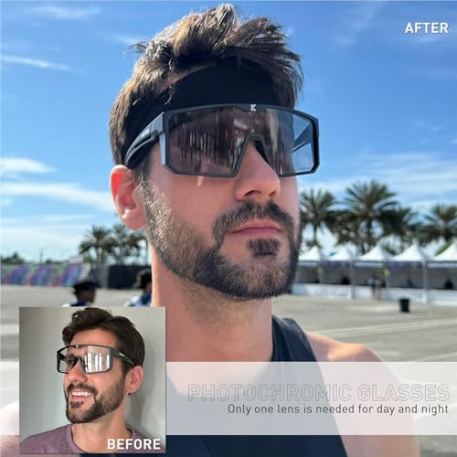 RUHTEUO Photochromic Cycling Glasses Men Women Clear Mountain Bike Sunglasses Bicycle Riding Sports Triathlon Running(K232-PH-1L-01) von RUHTEUO
