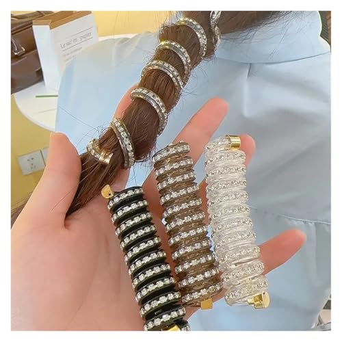 Seiden Scrunchie 1/3Pcs Telefon Linie Haar Seil Frauen Kristall Pferdeschwanz Hohe Elastische Haarbänder Mädchen Harz Haar Krawatten Scrunchies Haar zubehör FüR DüNnes Haar(White-1pc) von RUHTEUO