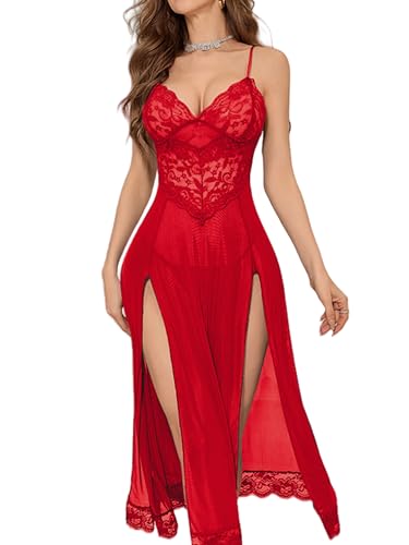 RUIBAVYA Bodystocking Nachthemd Damen Sexy Dessous Reizwäsche Set Spitze Lingerie Longe Nachtwäsche Seitlich Geschlitztes Negligee RUIBAVYA Bodystocking Nachthemd Damen Sexy Dessous Reizwäsche Set Spitze Lingerie Longe Nachtwäsche Seitlich Geschlitztes Negligee von RUIBAVYA