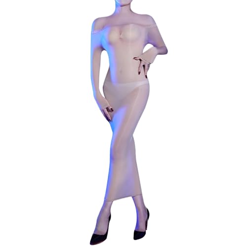 RUIBAVYA Bodystocking Nylon Damen Body stocking Dress Langärmliges Langes Catsuit Kleid Spitze Großer Ausschnitt Bodysuit von RUIBAVYA