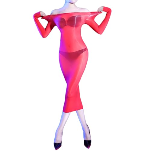 RUIBAVYA Bodystocking Nylon Damen Body stocking Dress Langärmliges Langes Catsuit Kleid Spitze Großer Ausschnitt Bodysuit von RUIBAVYA