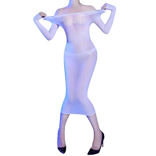 RUIBAVYA Bodystocking Nylon Damen Body stocking Dress Langärmliges Langes Catsuit Kleid Spitze Großer Ausschnitt Bodysuit von RUIBAVYA