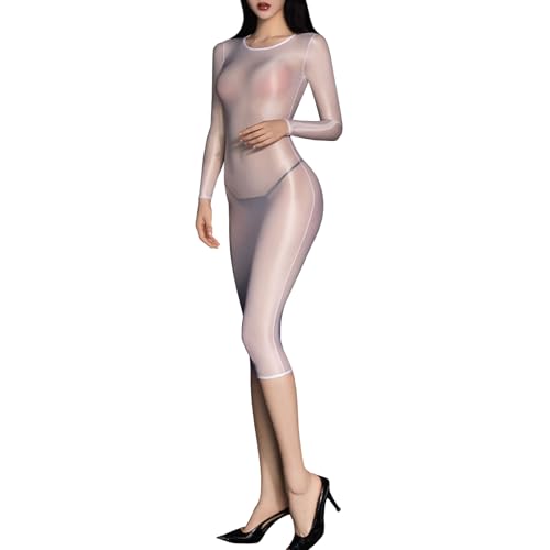 RUIBAVYA Bodystocking Nylon Damen Bodysuit Women Ganzkörper Strumpfhose Glänzend Nylon lange Ärmel Catsuit Bodycon Kleid Sexy von RUIBAVYA