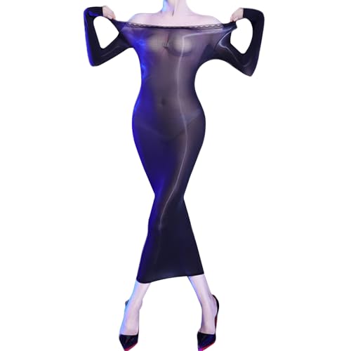 RUIBAVYA Damen Bodystocking Nylon Body stocking Dress Langärmliges Langes Catsuit Kleid Spitze Großer Ausschnitt Bodysuit von RUIBAVYA