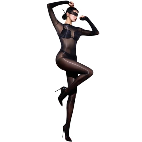 RUIBAVYA Damen Bodystocking Nylon Catsuit Lange Ärmel Ganzkörper Strumpfhosen Rundhalsausschnitt Jumpsuit Frauen Bodysuit von RUIBAVYA