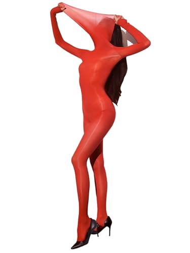 RUIBAVYA Bodystockings für Damen GläNzend Bodysuit Women GanzköRper Strumpfhosen Sexy Hoher Kragen Nylon Catsuit von RUIBAVYA