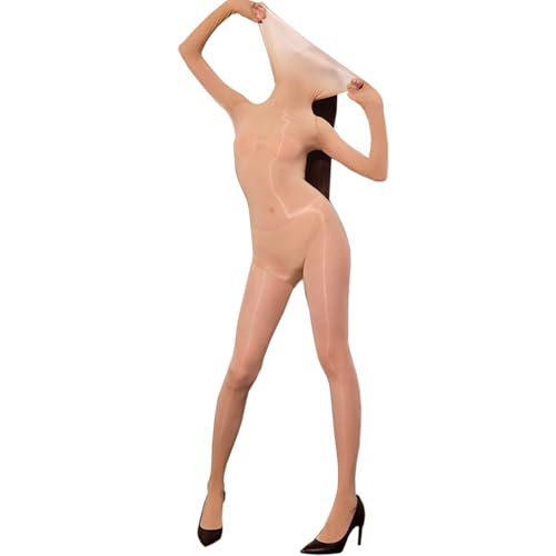 RUIBAVYA Damen Bodystocking GläNzend GanzköRper Strumpfhose Rollkragen Jumpsuit Nylon Bodysuit von RUIBAVYA