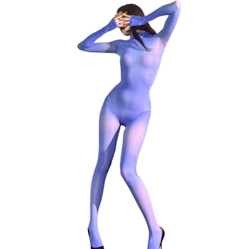 RUIBAVYA Damen Bodystocking GläNzend GanzköRper Strumpfhose Rollkragen Jumpsuit Nylon Bodysuit von RUIBAVYA