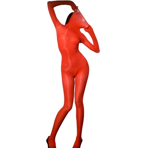 RUIBAVYA Damen Bodystocking GläNzend GanzköRper Strumpfhose Rollkragen Jumpsuit Nylon Bodysuit von RUIBAVYA