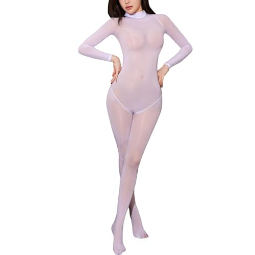 RUIBAVYA Damen Bodystocking GläNzend GanzköRper Strumpfhose Rollkragen Jumpsuit Nylon Bodysuit von RUIBAVYA
