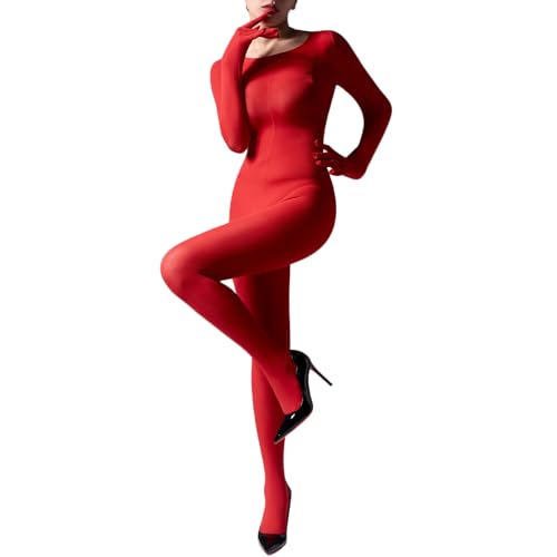 RUIBAVYA Damen Bodystocking Langarm Ganzkörper Bodysuit Umfassen Fünf Finger Handschuh Körper 120D Catsuit Strümpfe Samt von RUIBAVYA