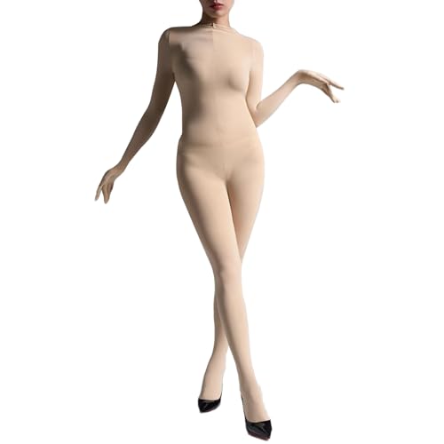 RUIBAVYA Damen Bodystocking Langarm Ganzkörper Bodysuit Umfassen Fünf Finger Handschuh Körper 120D Catsuit Strümpfe Samt von RUIBAVYA